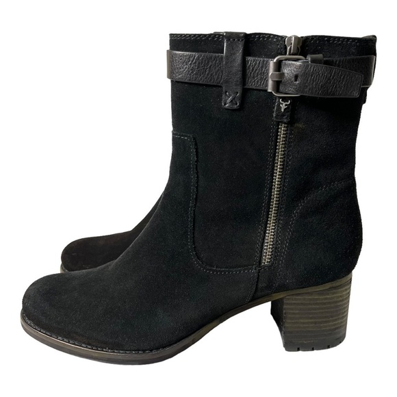 Trask Madison Black Suede Lug Sole Block Heel Booties Women’s 11 - Picture 5 of 12